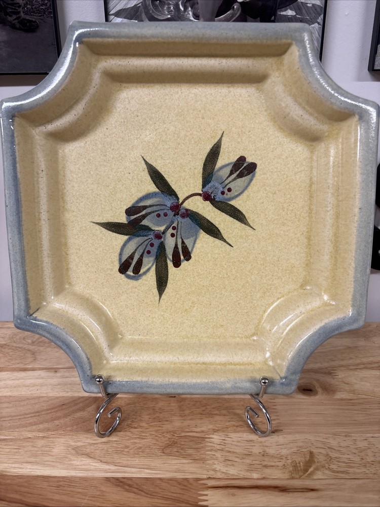 Studio Pottery Hand Painted Ceramic Dish Serving Piece Signed 10.5” Beautiful