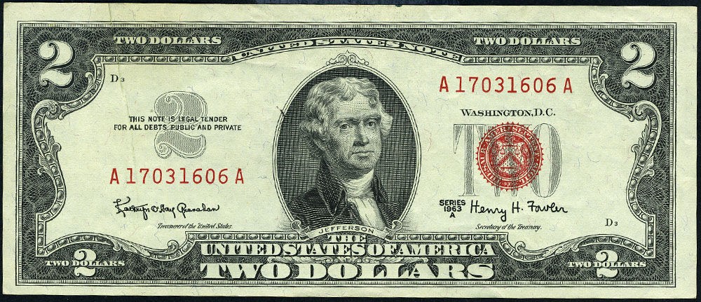 FR. 1514 $2 1963-A Legal Tender ERROR Gutterfold XF