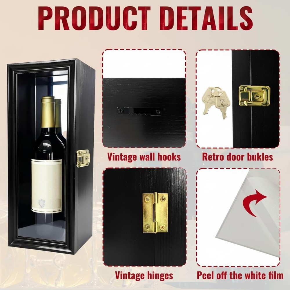 Single Wine Bottle Display Case 6”x15” Whiskey Display with 98% UV Protectio