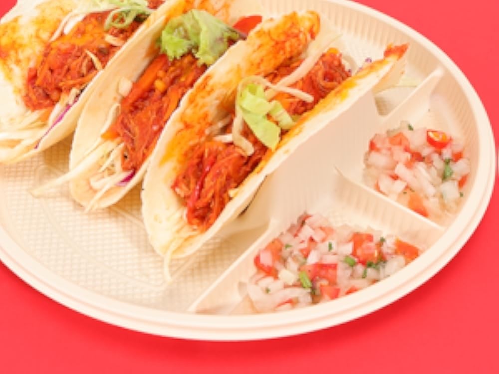 10'' Lar Disposable Taco Plates, 3-Taco & 4-Sides, Biodegradable