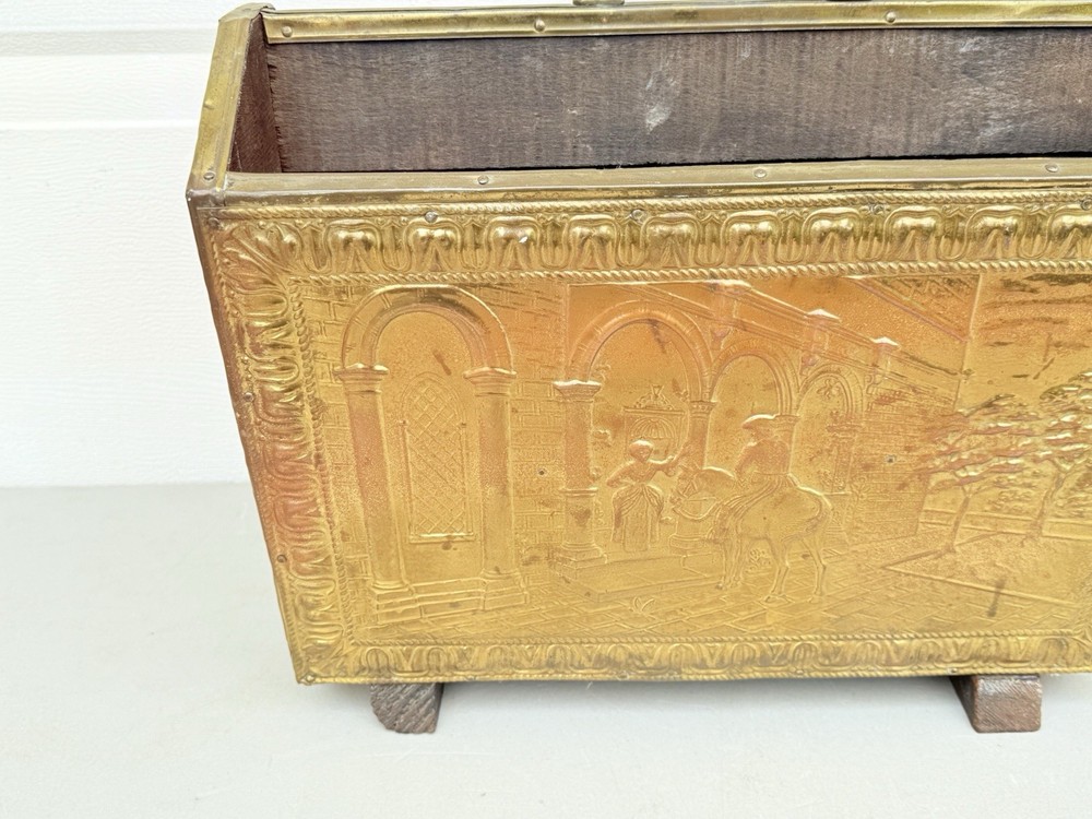 Vintage Embossed Brass Magazine Rack Holder