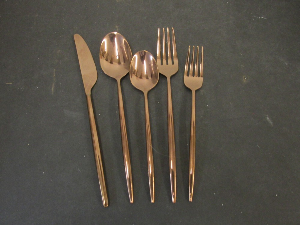 PATTERN GLAZE COPPER MIRROR STAINLESS BY CAMBRIDGE 5 PIECES ONE PLACE SETTING