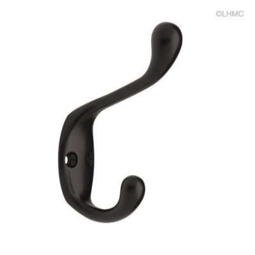 Heavy Duty Two Prong 3-1/2" Coat Hook - Flat Black