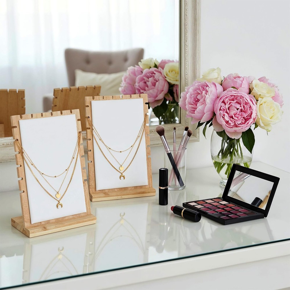 2-Pack Jewelry Display Stands with PU Panel & Multi-Rung Design – Detachable ...