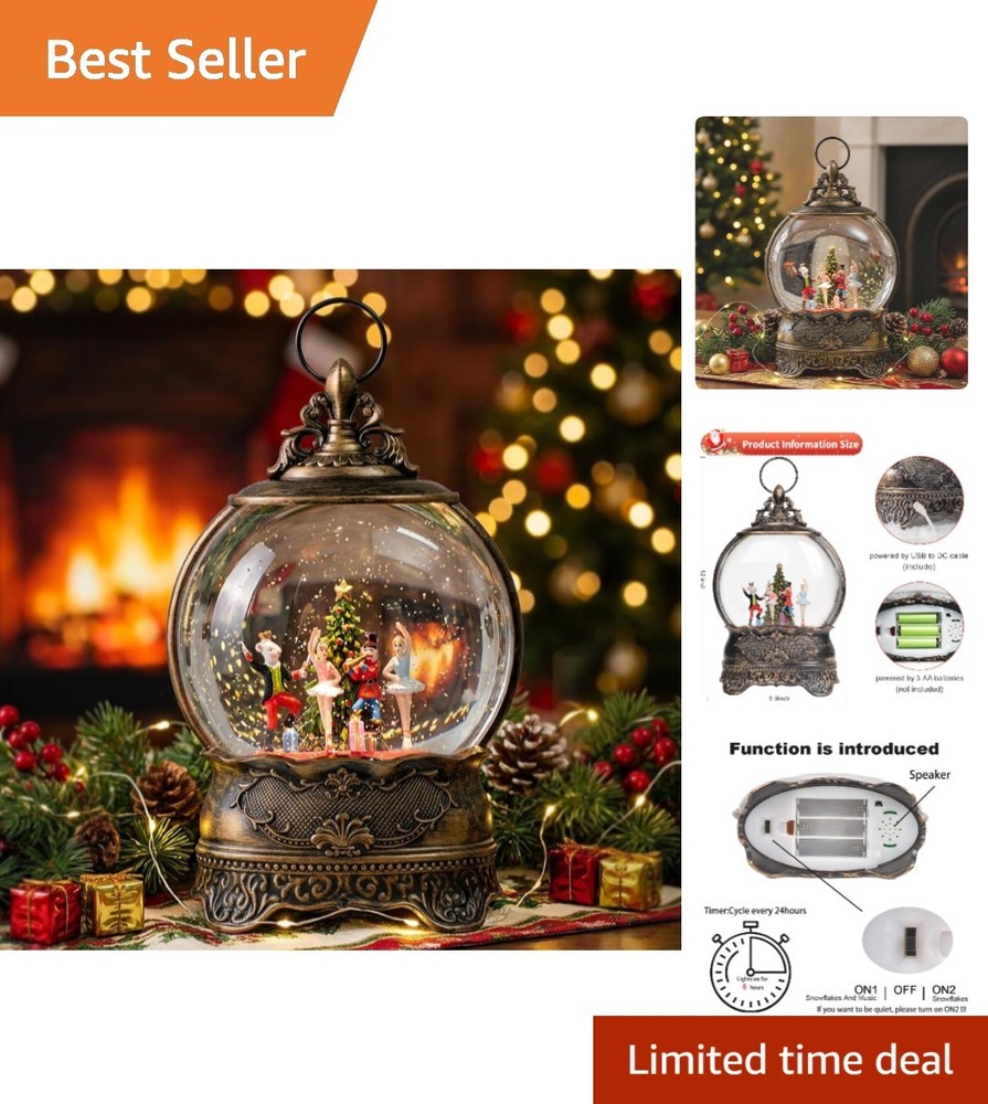 Musical Nutcracker Snow Globe Lantern - Battery & USB Powered Holiday Decor