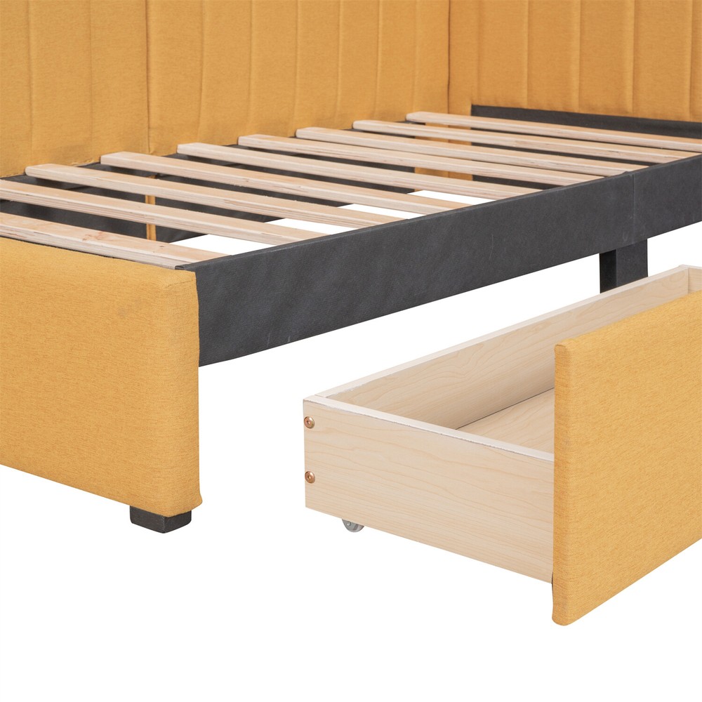 Twin Size Daybed w/ 2 Drawer Upholstered Bed Frame Sofa Bed with Storage