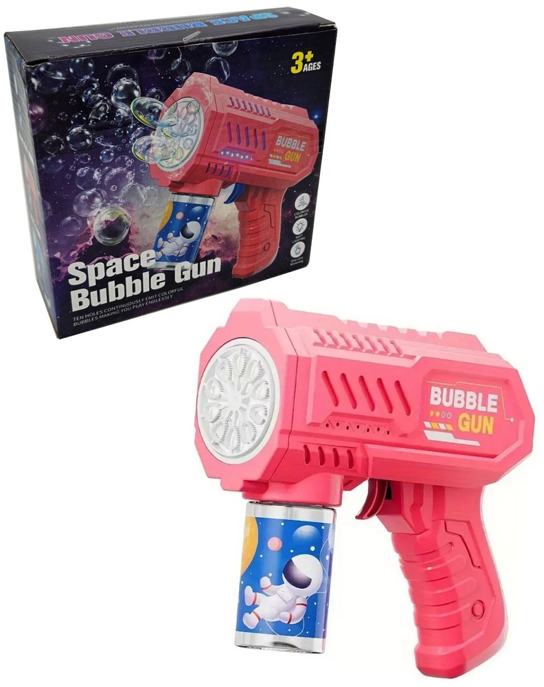 Fully Automatic Space Bubble Machine Gun Rocket 10 Hole Bubble Maker Toys PINK