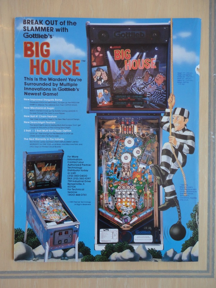 Big House Pinball Machine Flyer Original Magazine Pull Out Advertisement