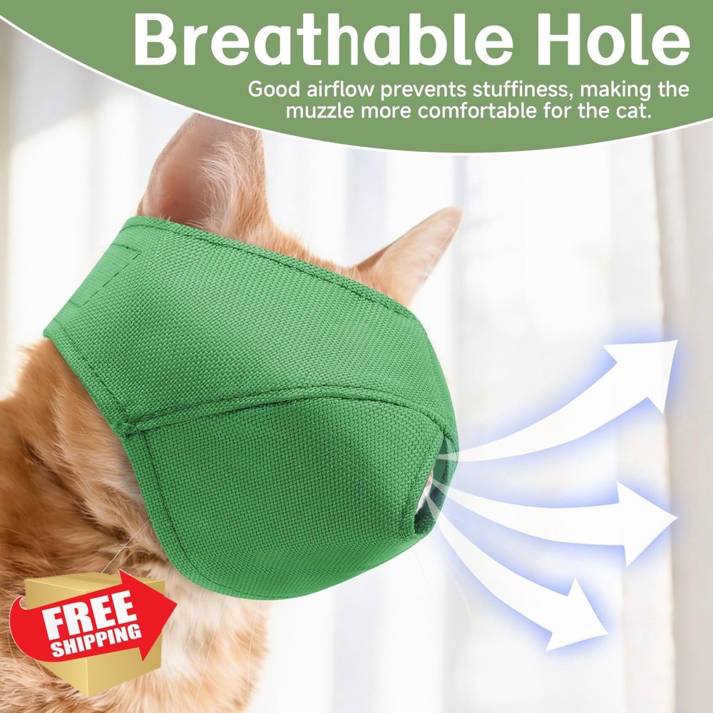 BARKLESS Green L Cat Calming Muzzle Grooming Biting Scratching Head Cover