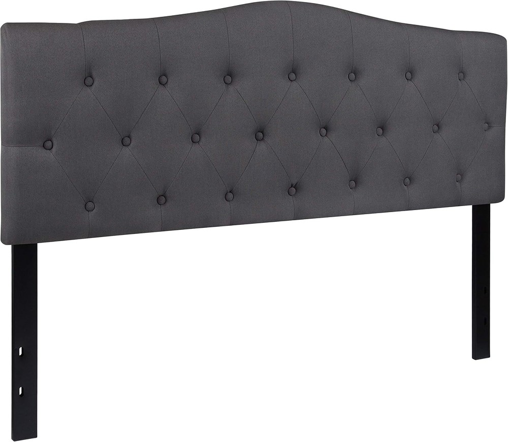 Elegant Tufted Upholstered Queen Size Headboard - Adjustable Height, Dark Gray
