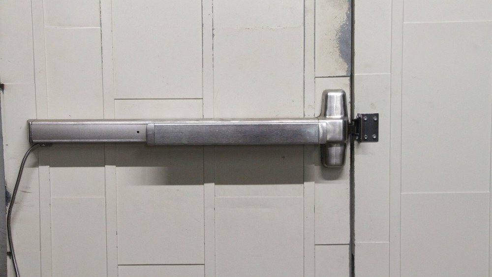 Painted White Fire Double Doors with Push Bar 89.75 x 72