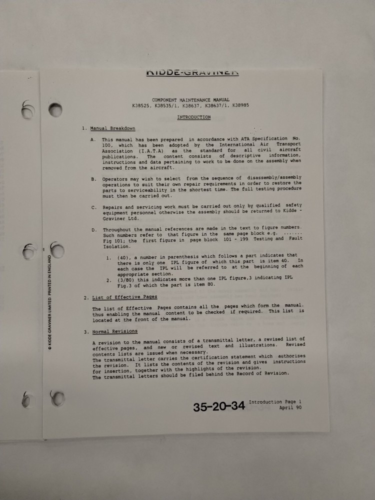 Kidde-Graviner Mask Stowage Box Assemblies Component Maintenance Manual-Original