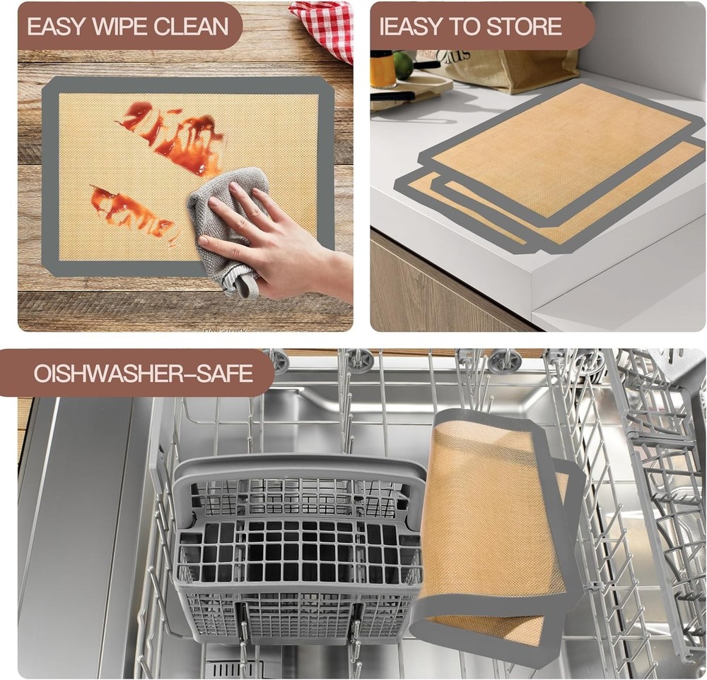 0.7mm Thick Silicone Baking Mats - Non-Slip & Multi-Purpose (2 Pack)