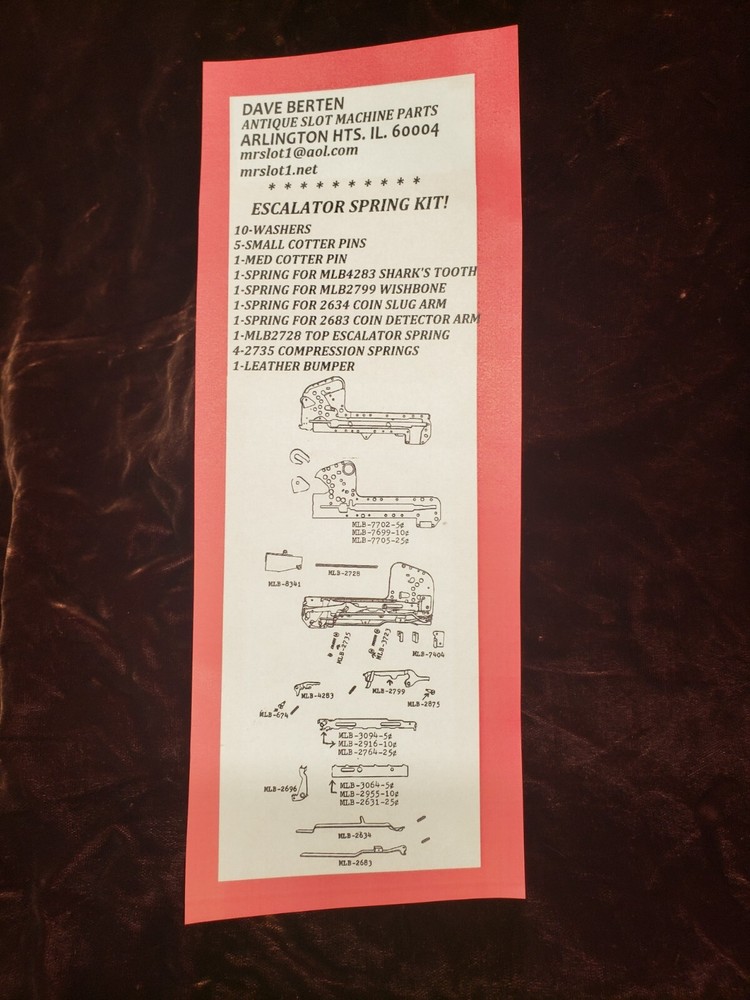 MILLS REPLACMENT ESCALATOR SPRING SET MILLS ESC ANTIQUE SLOT MACHINE