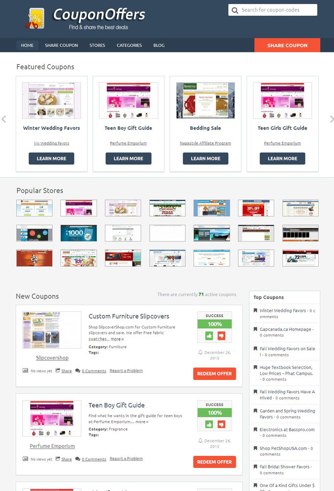 Coupons Discount Codes Sharing Website - Auto Pilot - Free Hosting + SSL