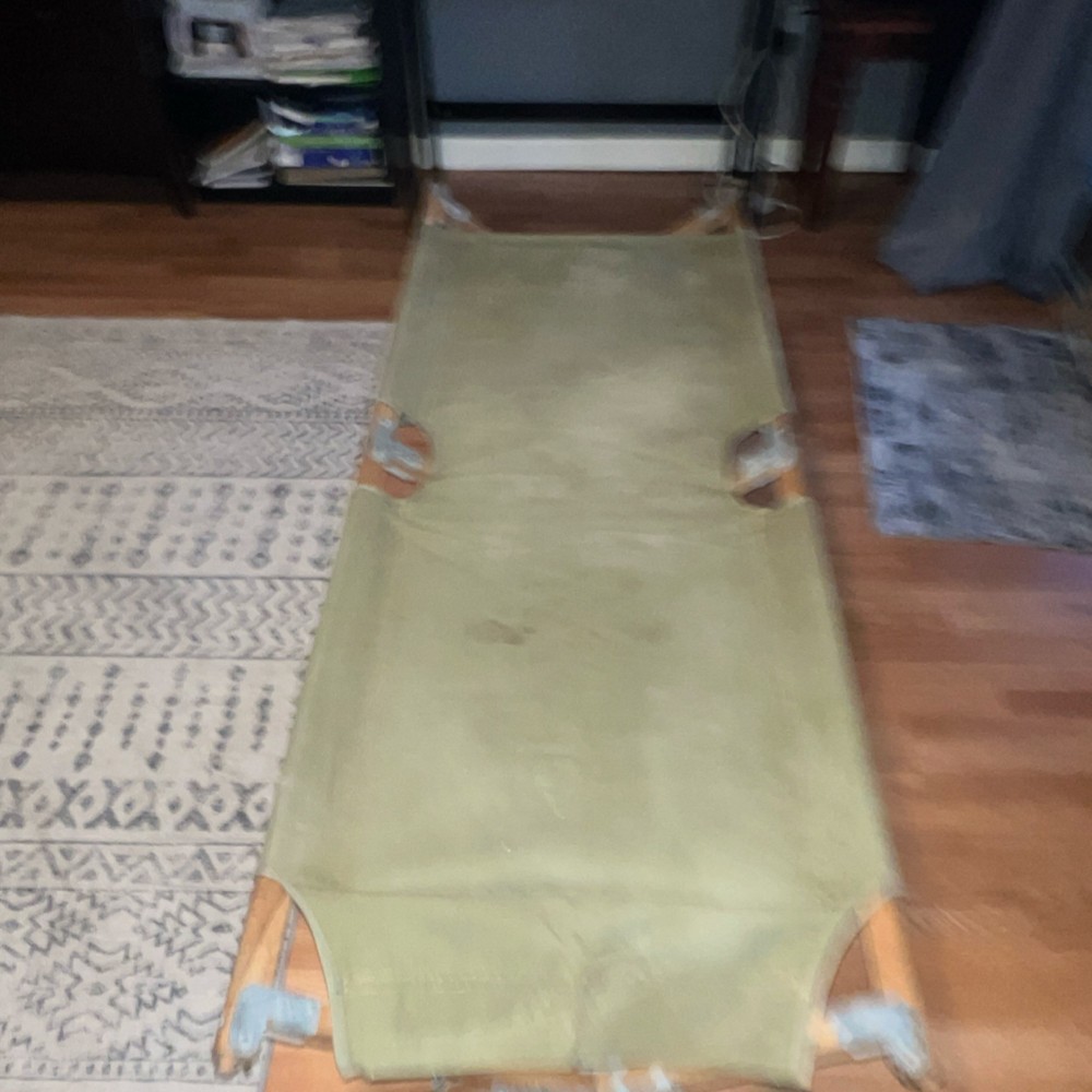 Green Canvas Folding Camping Cot with Metal Frame for Adults
