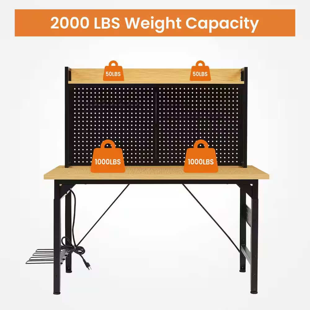 48" Heavy Duty Adjustable Workbench with Pegboard, Adjustable Work Table with Po