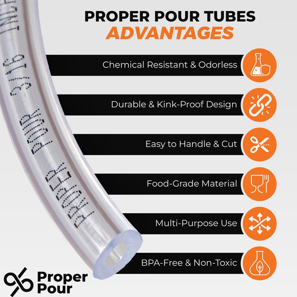 Proper Pour Clear Vinyl Plastic Tubing FoodGrade & Flexible PVC Tube for Be...