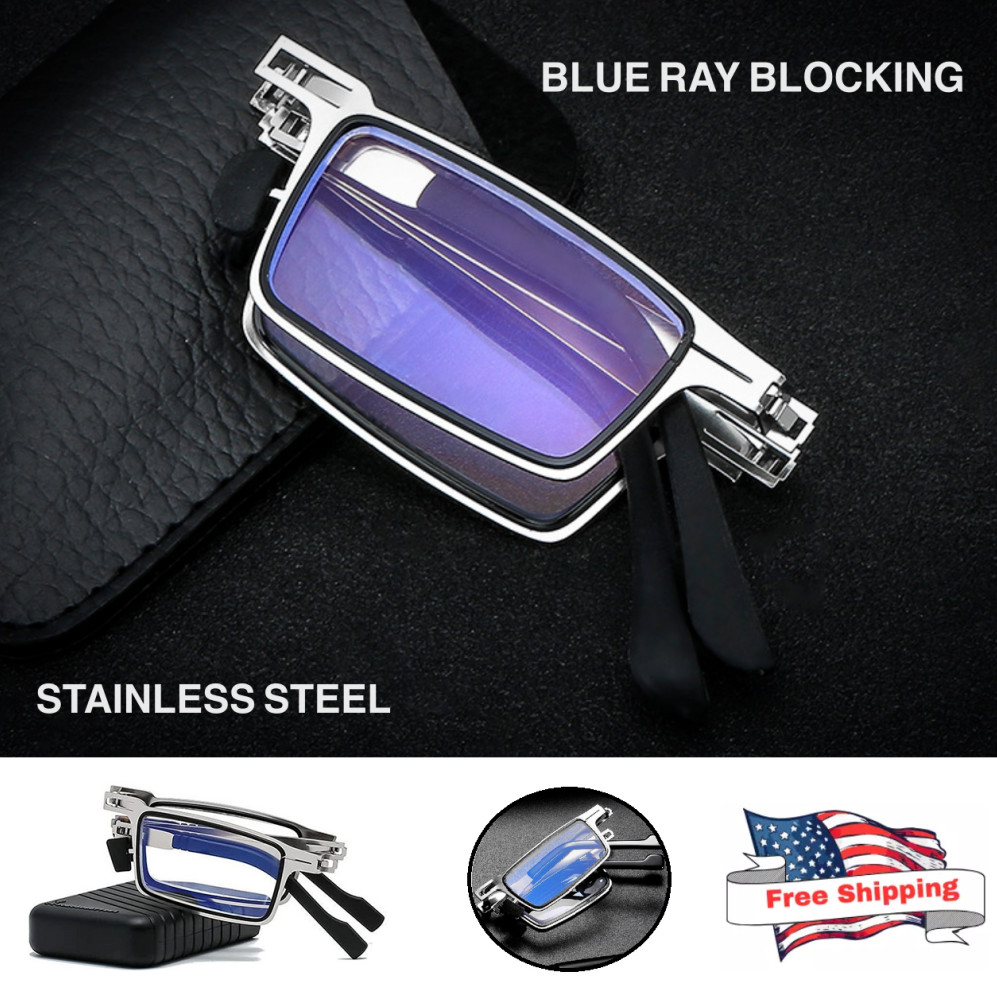 Foldable Reading Glasses Ultra Light Titanium Material Screwless Anti-Blue Light