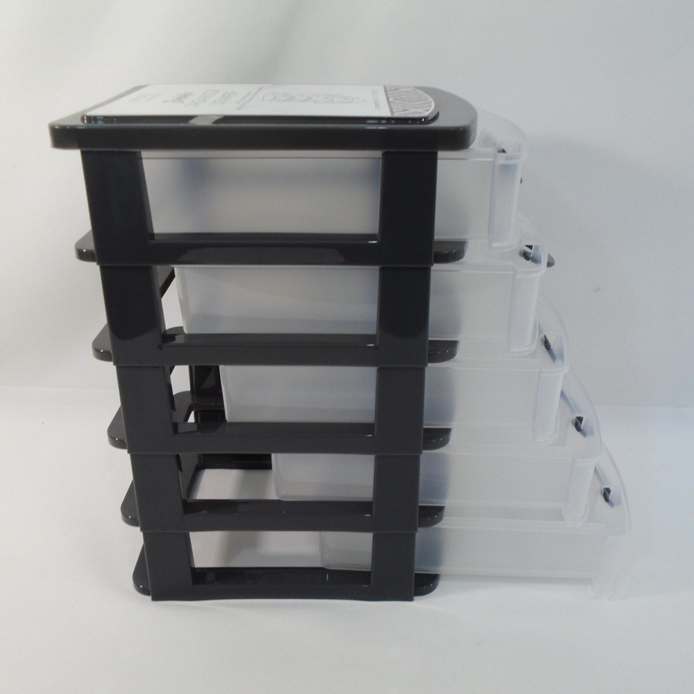 5 Drawer Mini Storage Stackable Desktop Organizer Unit Black / Clear Plastic