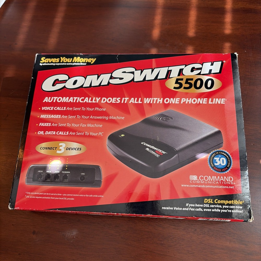New Command Communications ComSwitch 5500 Phone Fax Modem 3-Port Call Switch