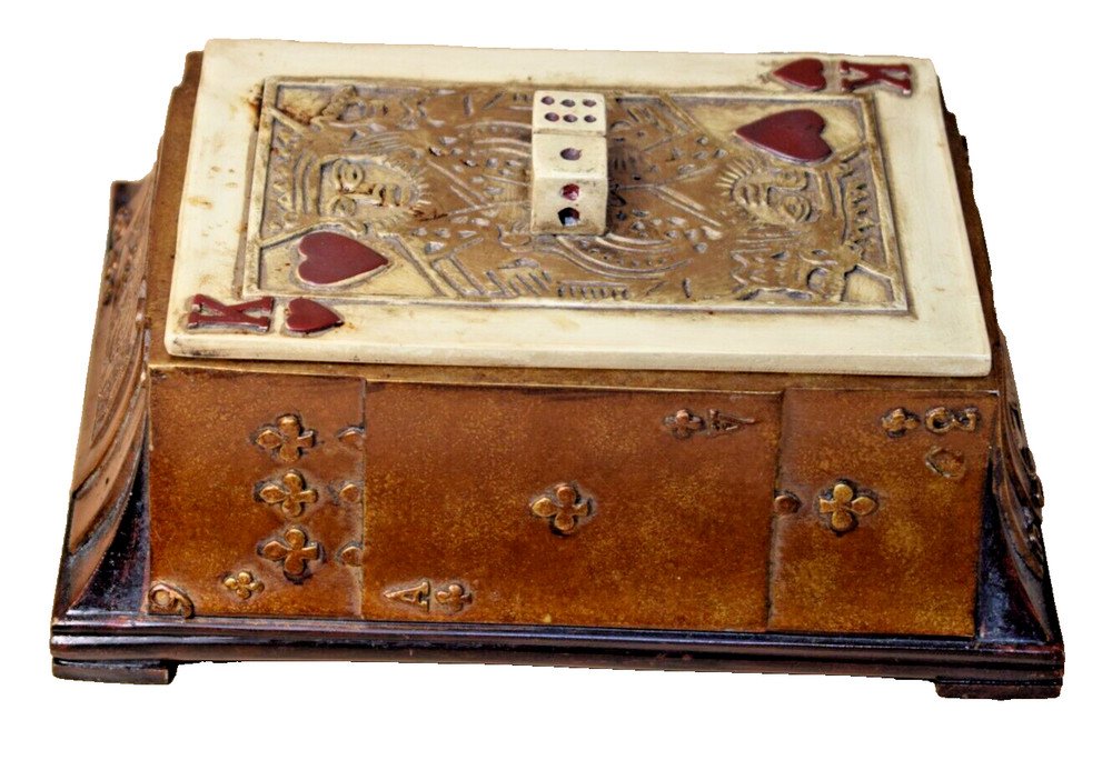 Playing Card Covered Chest Box Vintage Ceramic