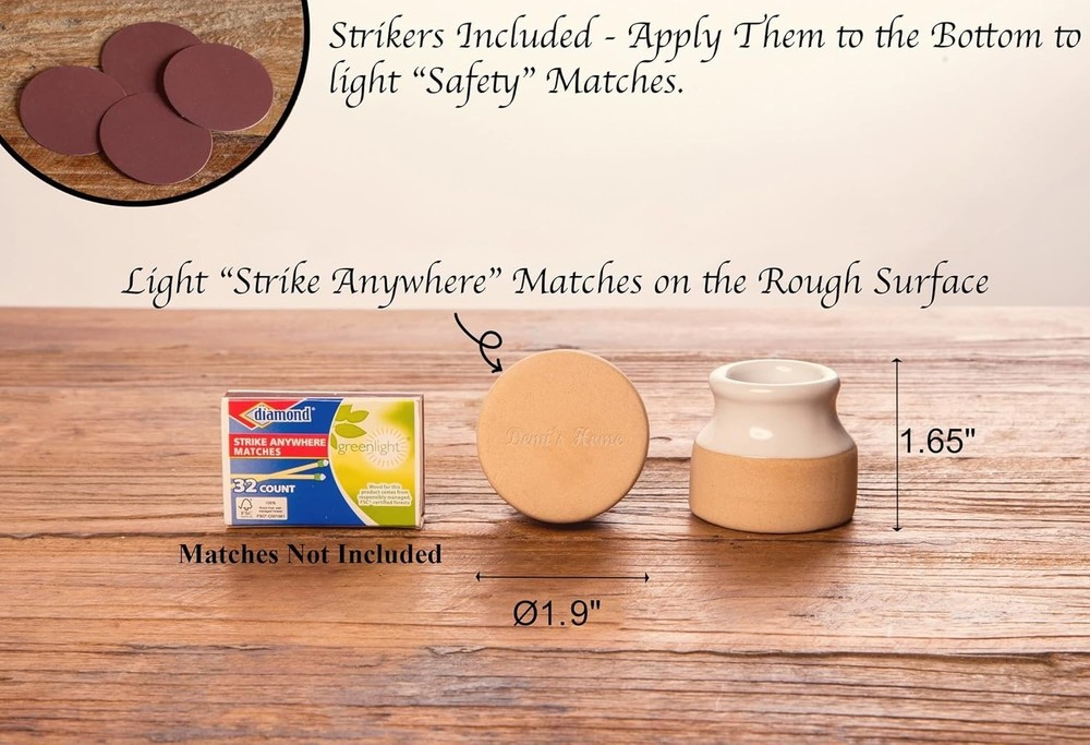 Delicate White Match Striker Set - 2 Ceramic Holders for Candles & Incense