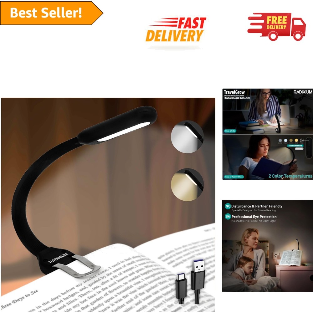 Rechargeable LED Book Light with 4 Color Temperatures - Eye-Caring & Portable
