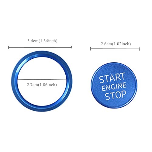 Car Engine Ignition Start Stop Button Cap Surrounding Ring & Push Start Blue