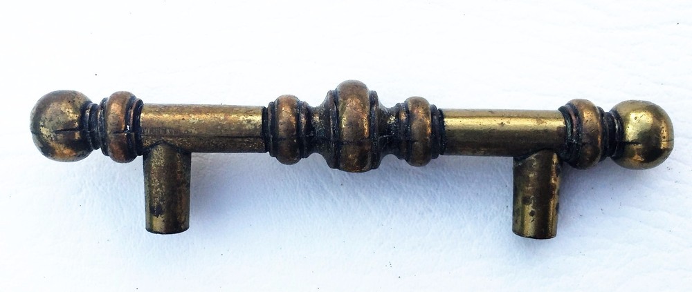 Brass MId Century Modern Drawer Pull Antique Hardware Cabinet Handle 3" centers