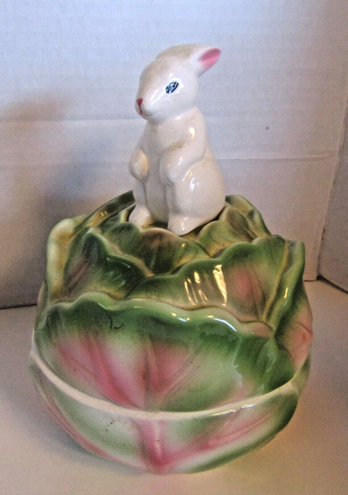 Applause Easter Bunny Cabbage Candy Trinket Dish Rabbit Ceramic Spring