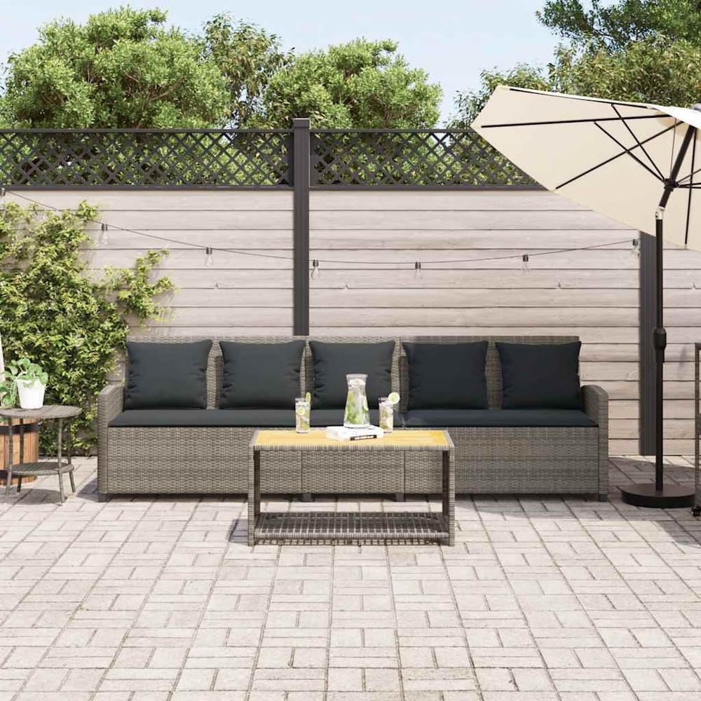 Garden Sofa Grey Poly Rattan 5-seater Removable Covers