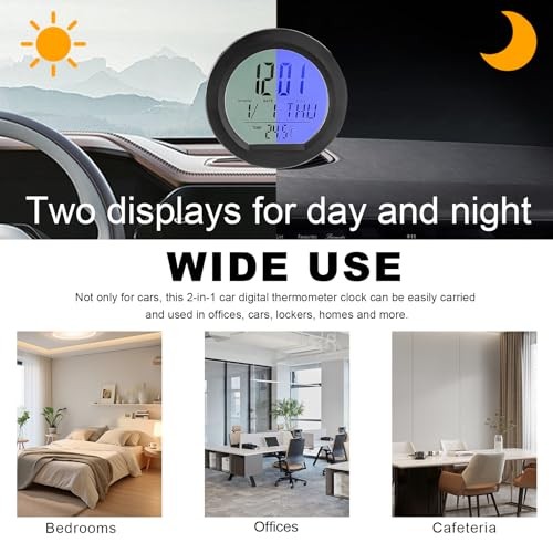 Car Digital Thermometer Clock, Solar Powered Dashboard Clock Solar Smart Clock