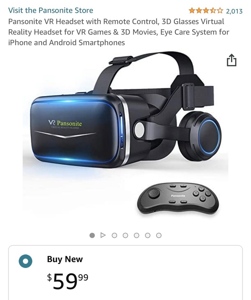 Pansonite VR Headset with Remote Control 3D Glasses Virtual Reality Headset w...