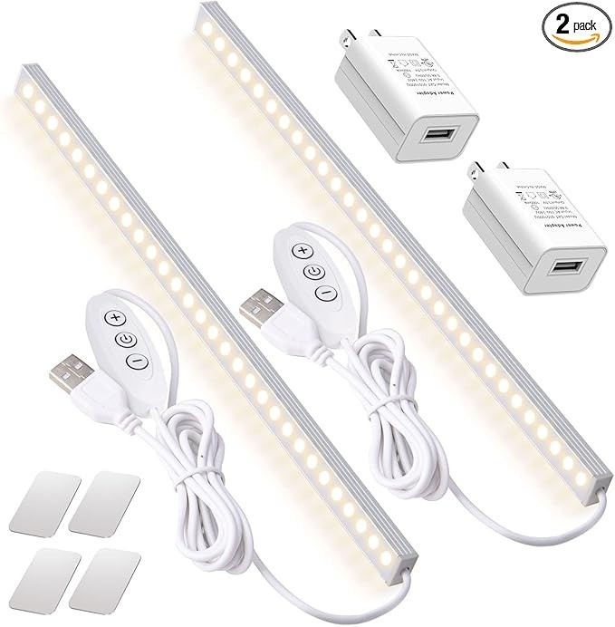 2Pack LED Under Cabinet Lighting Dimmable Under Cabinet Lights with USB Powered
