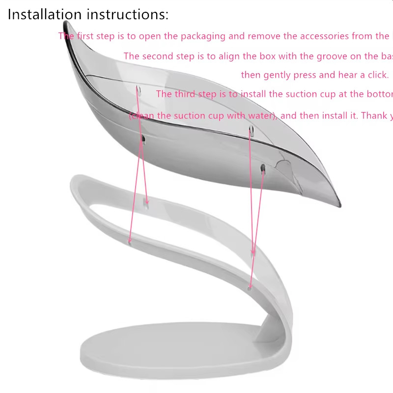 Leaf-Shaped Suction Cup Soap Dish – Self-Draining Holder for Bathroom & Basin