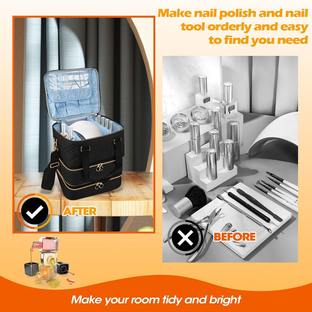 Nail Polish Organizer Case - Three Layer Nail Polish Storage Bag with Adjustable
