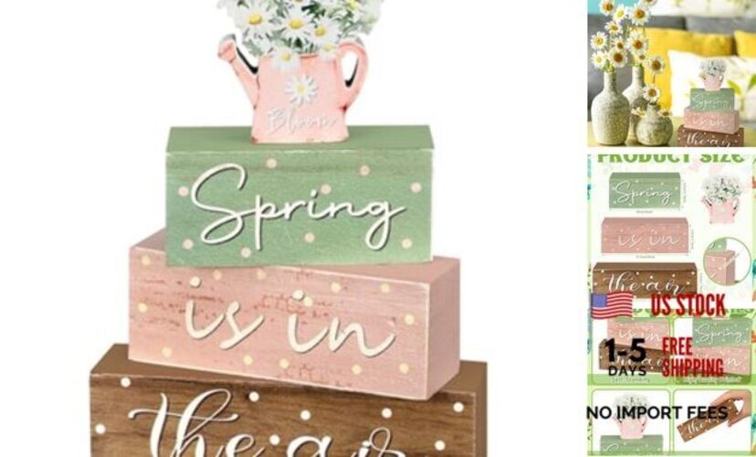 4 Pcs Spring Daisy Table Decorations Spring Tiered Tray Decor Daisy Wooden