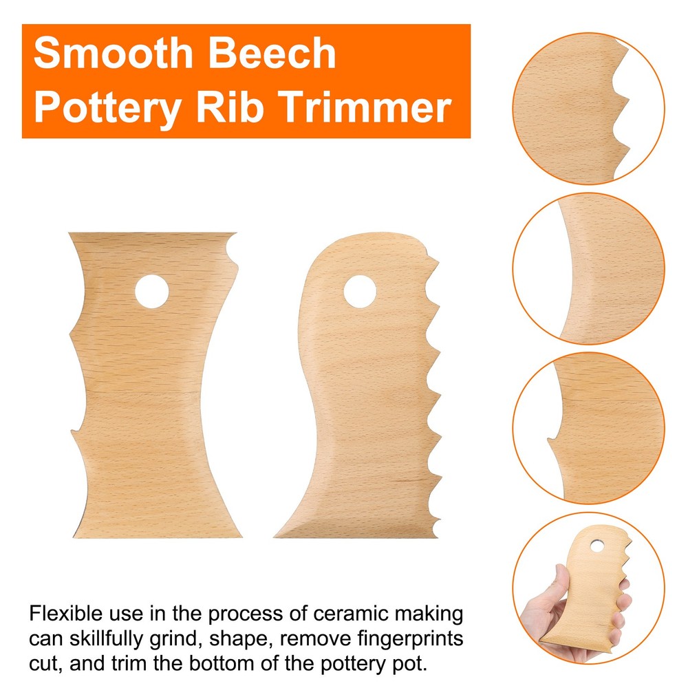 2pcs Pottery Ribs Trimming Tools Beech Pottery Profile Big Wave Design Shaping
