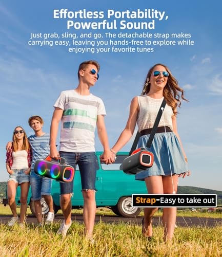 Portable Bluetooth Speaker 140W, Loud Wireless Speaker with 2 Black - Red