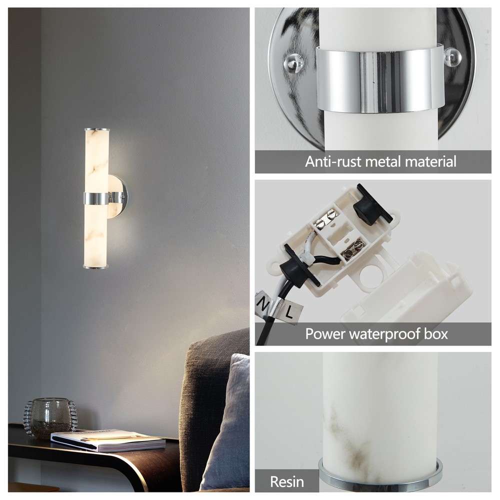 2 Pack Modern Silver indoor LED Wall Light Resin Imitation Marble Texture Sconce