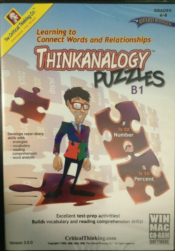 Thinkanalogy Puzzles, B1, CD-ROM, Grades 6-8 Windows/MAC, Critical Thinking Co.