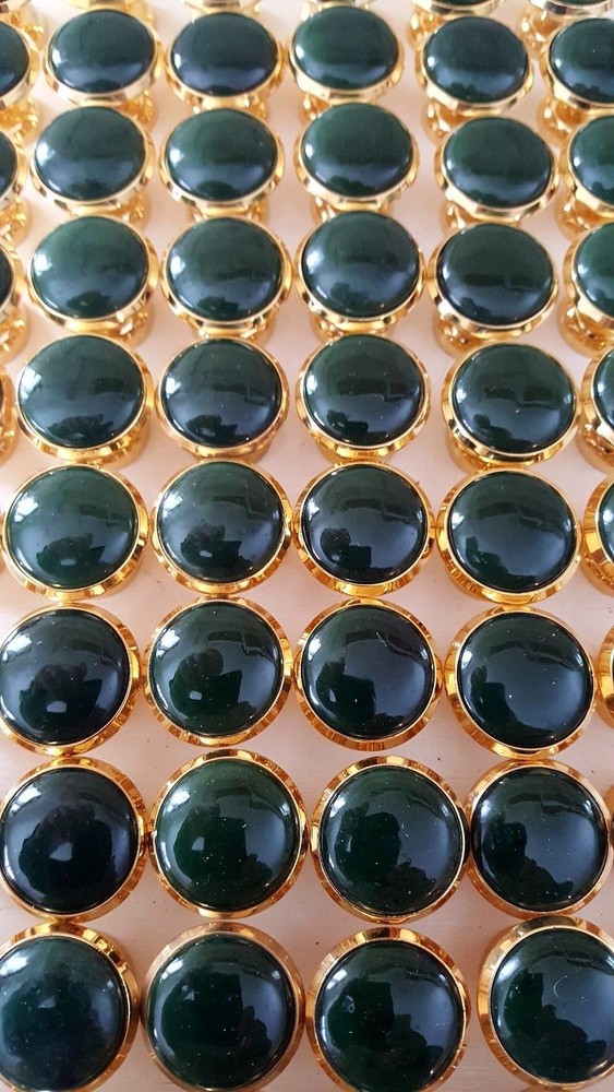 Jade on Brass, Mid-Century drawer pulls, knobs, Alaskan Nephrite 1/2"