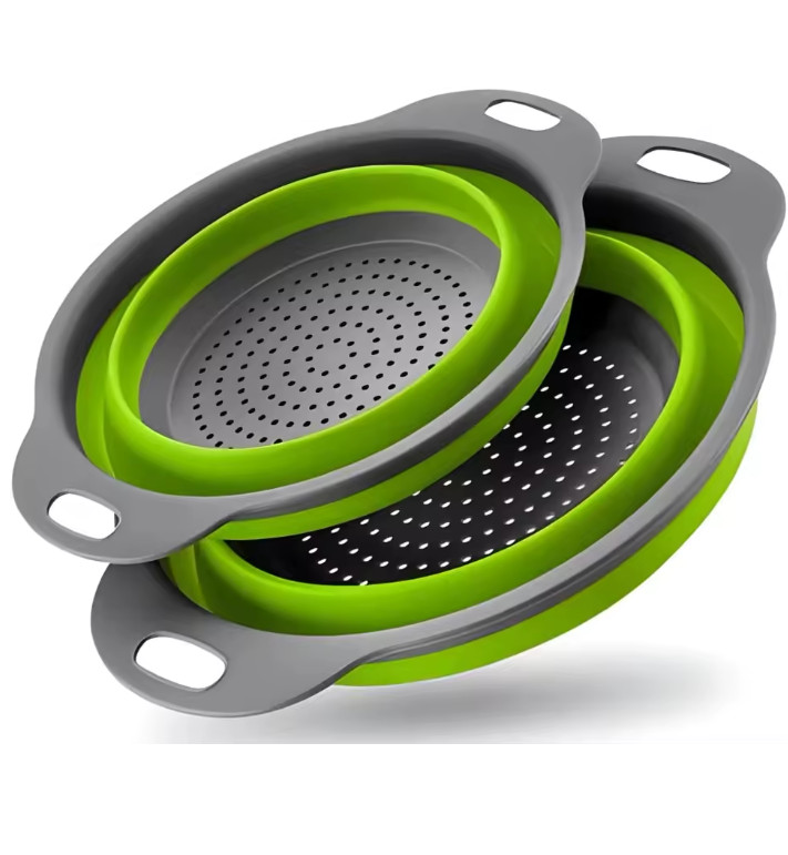 Basket Collapsible Colander Round Silicone Kitchen Strainer (1 Pcs - Green)