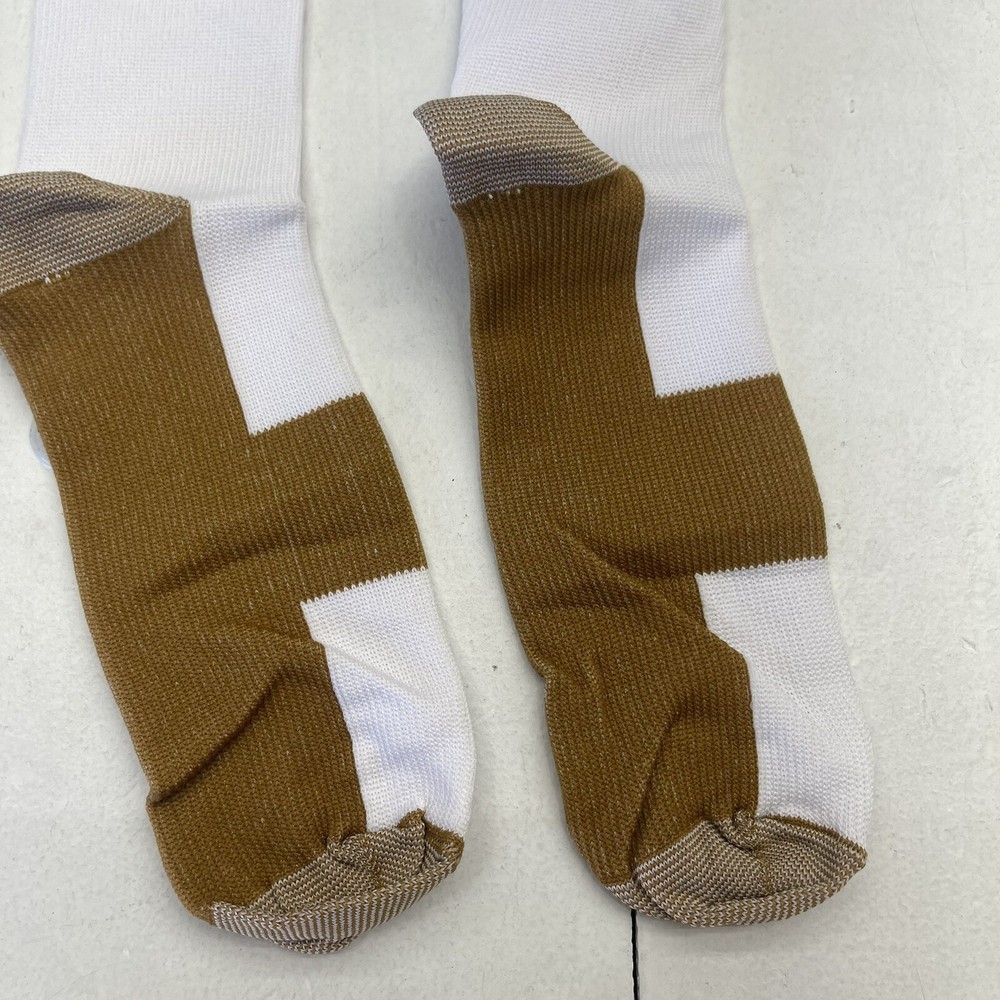 Unisex Adults White & Brown Compression Socks Size L/XL Defect