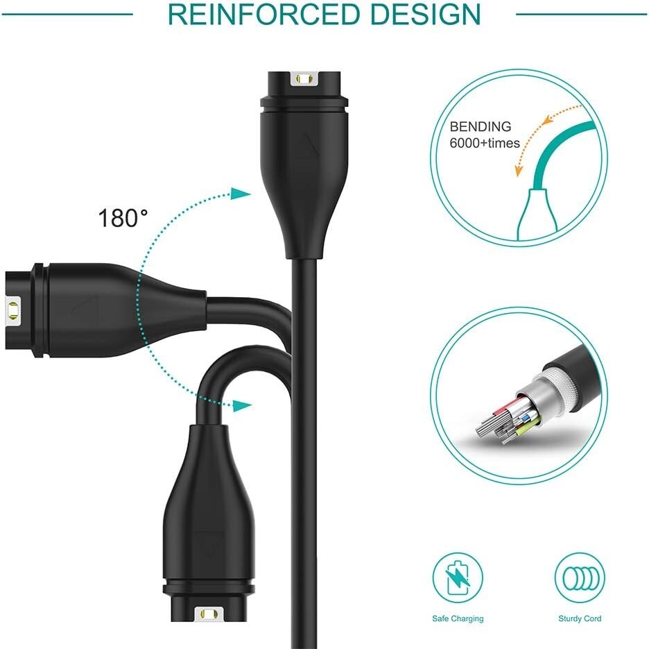 Charger Cable Compatible with Garmin Watch - 2 Pack - 1m