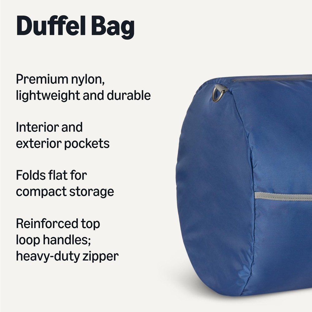 Amazon Essentials Extra Large Foldable Nylon Duffel 32.4 inches, Navy Blue