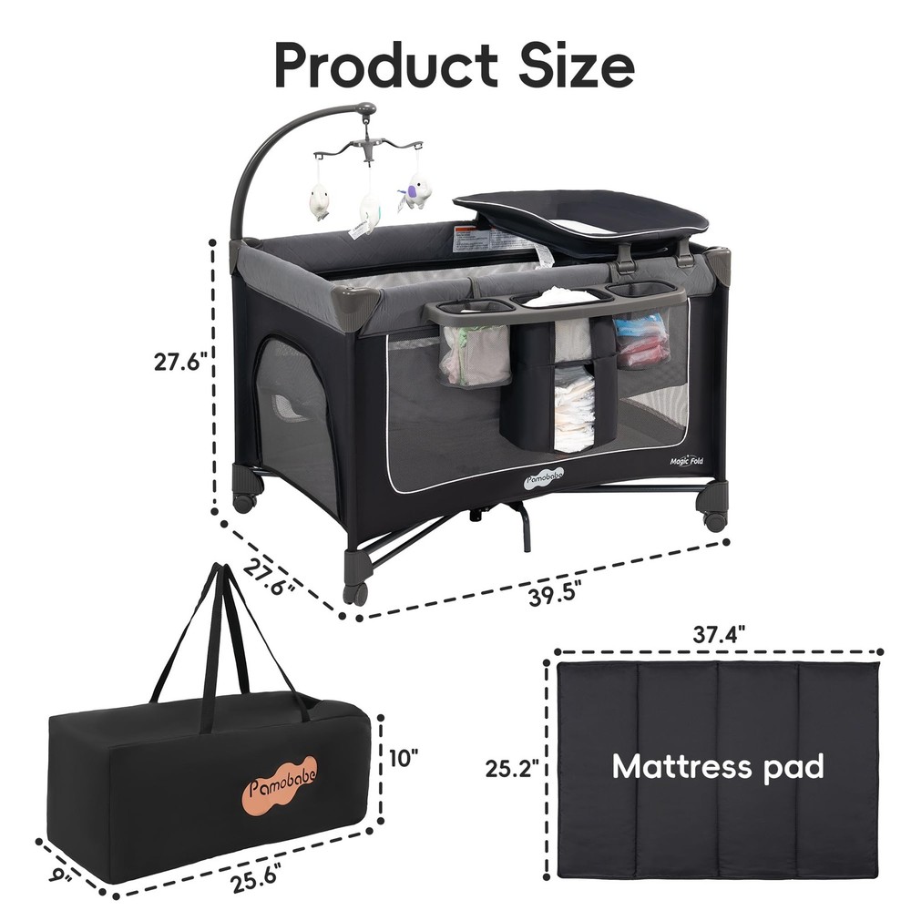 Magic Fold Pack and Play with Bassinet 1 Step Set Foldable Playards Baby Play...