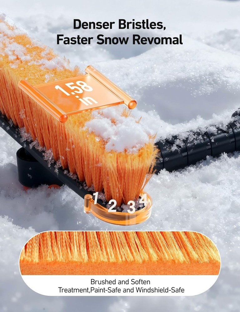 Multi-Function Ice Scraper and Snow Brush – 47.2” Adjustable Tool in Orange
