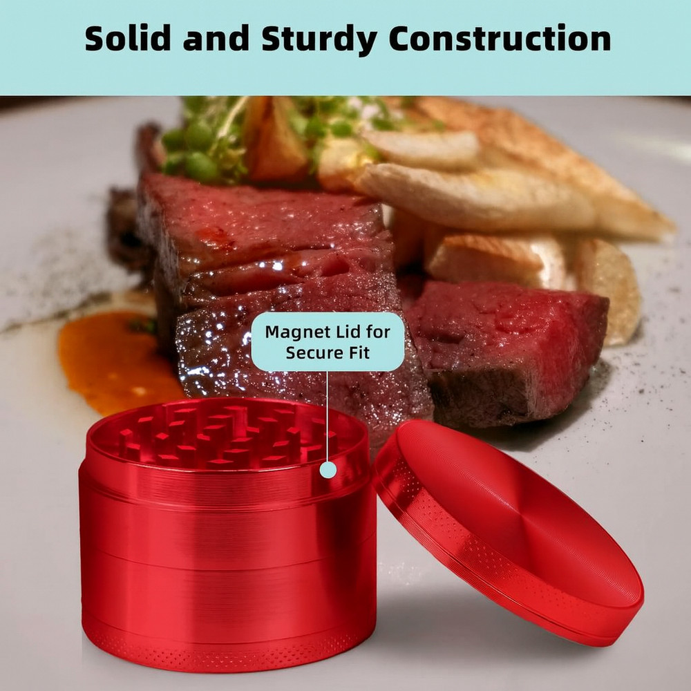 Fiery Elegance – 4PC Red Grinder Built for Precision with Scraper & Mesh screen